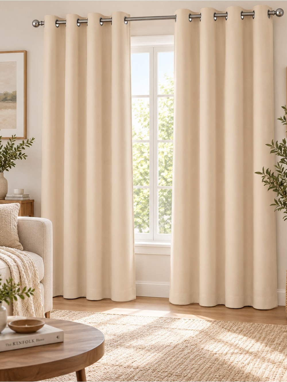 Beige Blackout Grommet Curtain Panels - Home Accents